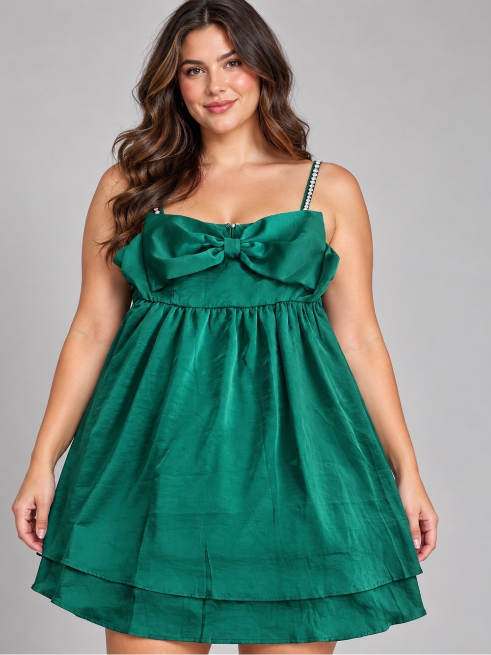 Altar'd State Emerald Green Bow Babydoll Mini Dress